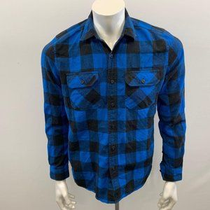 Amnesia Men's Flannel Blue Plaid Long Sleeve Butto